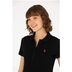 Kadın Siyah Basic Polo Yaka Tişört