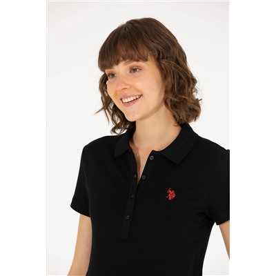 Kadın Siyah Basic Polo Yaka Tişört