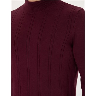 Bordo Slim Fit Yarım Balıkçı Yaka Triko Kazak