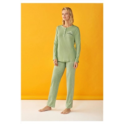 Over Sleep by Poleren Kadın Yeşil Pijama Takımı 129