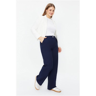Lacivert Wide Leg/Geniş Paça Büyük Beden Kumaş Pantolon TBBAW24AR00033