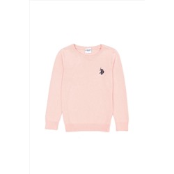 Kız Çocuk Toz Pembe Bisiklet Yaka Basic Kazak