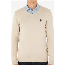 Erkek Slim Fit V Yaka Taş Melanj Basic Kazak