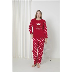 SEBOTEKS Mommy Princess Puantiyeli Peluş Polar Cepli Kadın Pijama Takımı 4400 SBTKS4400