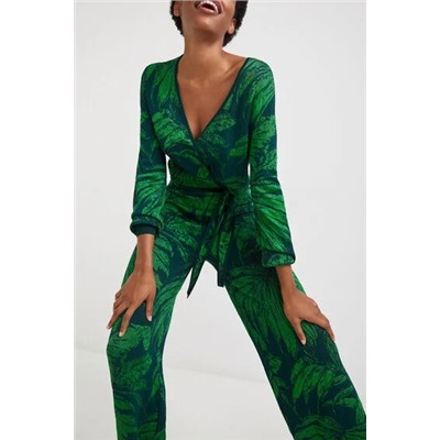 Pantalón wide leg jacquard