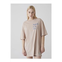 Ltb Kontrast Baskılı Bej T-shırt 01223801116089