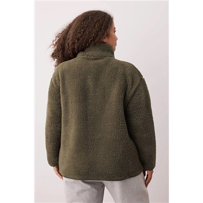 Haki Winter Essentials Kalın Polar Fermuarlı Dik Yaka Cepli Örme Sweatshirt TBBAW26AO00022