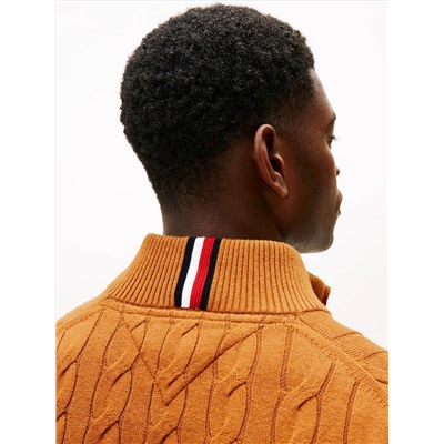 Cable Knit Mockneck Quarter-Zip Sweater