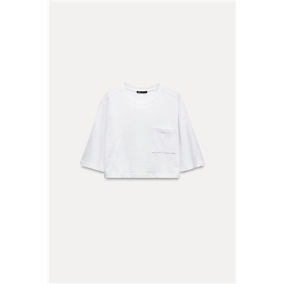 SLUB KNIT COTTON CROPPED T-SHIRT