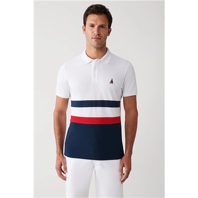 Avva Beyaz %100 Pamuk Marine Baskılı Regular Fit Polo Yaka T-shirt A31Y1187