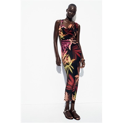 PRINTED MIDI DRESS WITH APPLIQUÉ