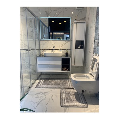 Brillant Tracy Çizgli 2'li Lateks Kaymaz Taban Banyo Paspas Takımı Ebat (60X100 - 60X50) BYDPASPAS-TRACY