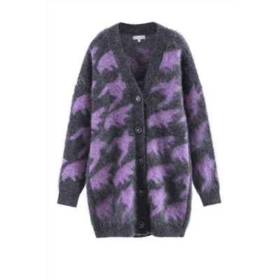 Chaqueta larga de lana y mohair Gris y violeta jaspeado