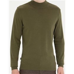 Koyu Haki Slim Fit Yarım Balıkçı Basic Triko Kazak