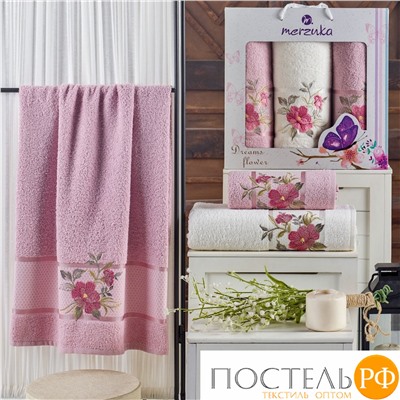 10677 Комп. Пол. MERZUKA махр. в короб. (50x90/2)(70х140/1) 3 шт. DREAMS FLOWER светло-розовый