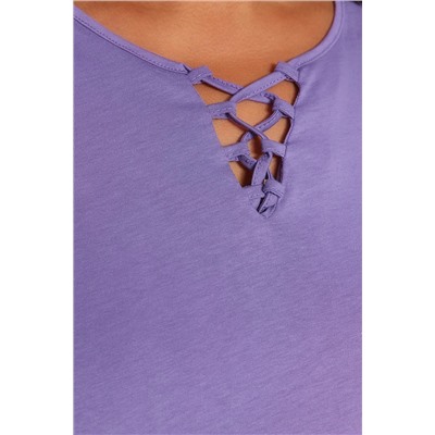 Lila Yaka Detaylı Boyfriend Fit %100 Pamuk Örme Büyük Beden T-Shirt TBBSS22TS1027