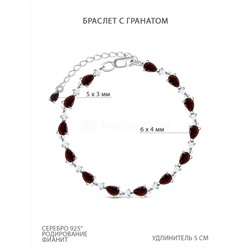 Браслет из серебра с гранатом и фианитами родированный 925 пробы 6-005р404