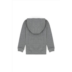 Kız Çocuk Gri Melanj Basic Kapüşonlu Sweatshirt