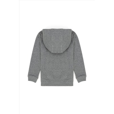 Kız Çocuk Gri Melanj Basic Kapüşonlu Sweatshirt