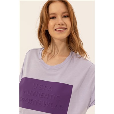 Kadın Lila Bisiklet Yaka Oversize Tişört