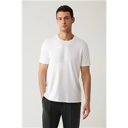 Avva, Erkek Beyaz Bisiklet Yaka Baskılı Soft Touch T-shirt A41y1030