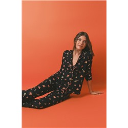 Pijama camisero algodón "Día de muertos" negro