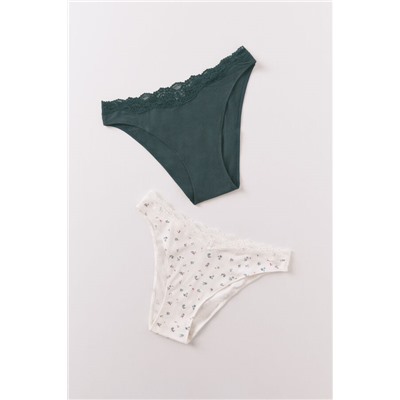 Pack 2 bragas clásicas algodón verde y print blanco