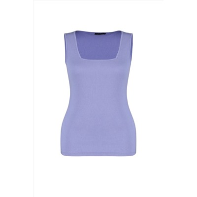 Lila Basic Fitilli Kare Yaka Örme Büyük Beden Atlet TBBSS22AL0011