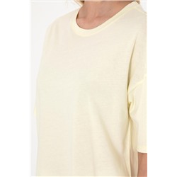 Kadın Limon Oversize Bisiklet Yaka Tişört