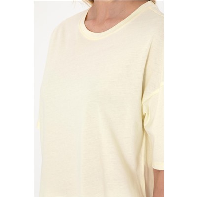 Kadın Limon Oversize Bisiklet Yaka Tişört