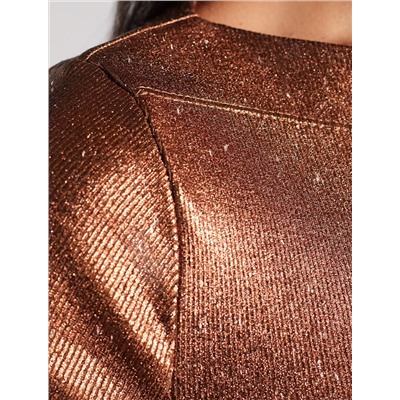 Футболка облегающая из хлопка в рубчик с вырезом лодочка с матовым покрытием металлик