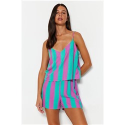 TRENDYOLMİLLA Çok Renkli Çizgili Atlet-Şort Dokuma Pijama Takımı THMSS23PT00225