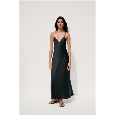 SATIN MIDI DRESS WITH STRAPS ON THE BACK