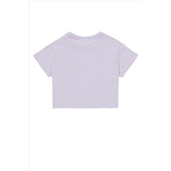 Kız Çocuk Lila Bisiklet Yaka Crop Tişört