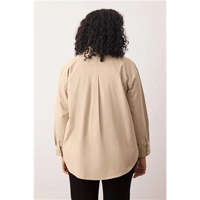 Vizon Loose Fit Basic Pamuklu Uzun Kollu Dokuma Büyük Beden Gömlek TBBSS22GO0319