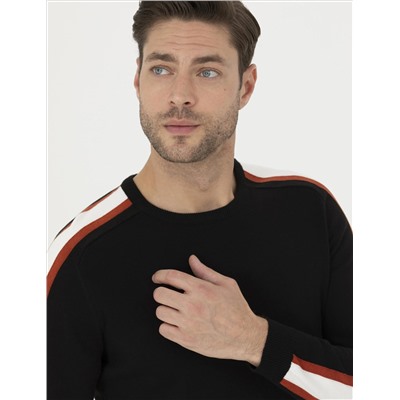 Siyah Slim Fit Bisiklet Yaka Triko Kazak