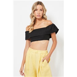 Top crop de lino - Negro