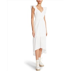 Betsey Johnson  Novelty Textured Cotton Ruffle Sleeve High-Low Midi