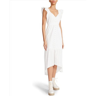 Betsey Johnson  Novelty Textured Cotton Ruffle Sleeve High-Low Midi