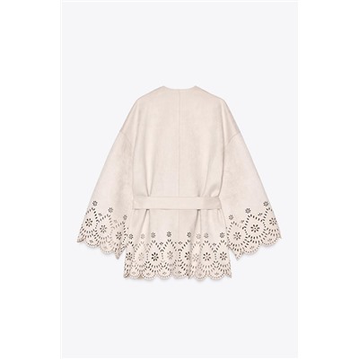 OPENWORK SUEDE-EFFECT TRENCH COAT