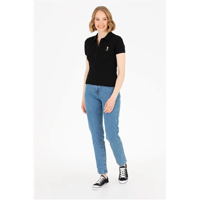 Kadın Siyah Basic Polo Yaka Tişört