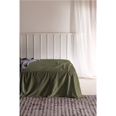 Ciel King Size %100 Pamuk Lastiksiz Saten Çarşaf - Haki