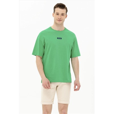 Erkek Yeşil Oversize Bisiklet Yaka Tişört