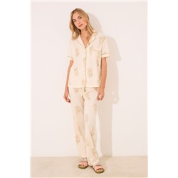Pijama largo camisero marfil algodón