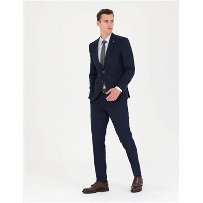 Lacivert Slim Fit Çizgili Takım Elbise