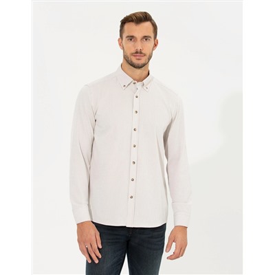 Bej Slim Fit Uzun Kollu Gömlek