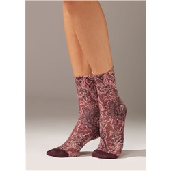 Kurze Socken mit barockem Print und Glitzergarn