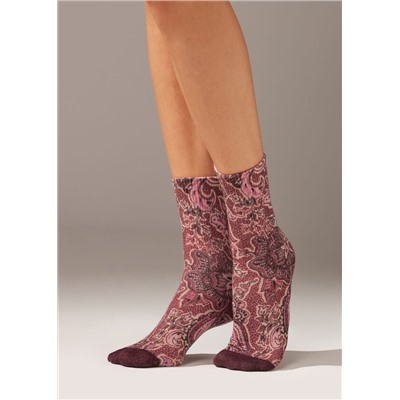 Kurze Socken mit barockem Print und Glitzergarn