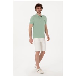 Erkek Slim Fit Polo Yaka Su Yeşili Basic Tişört
