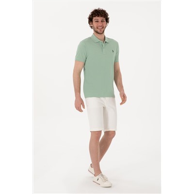 Erkek Slim Fit Polo Yaka Su Yeşili Basic Tişört